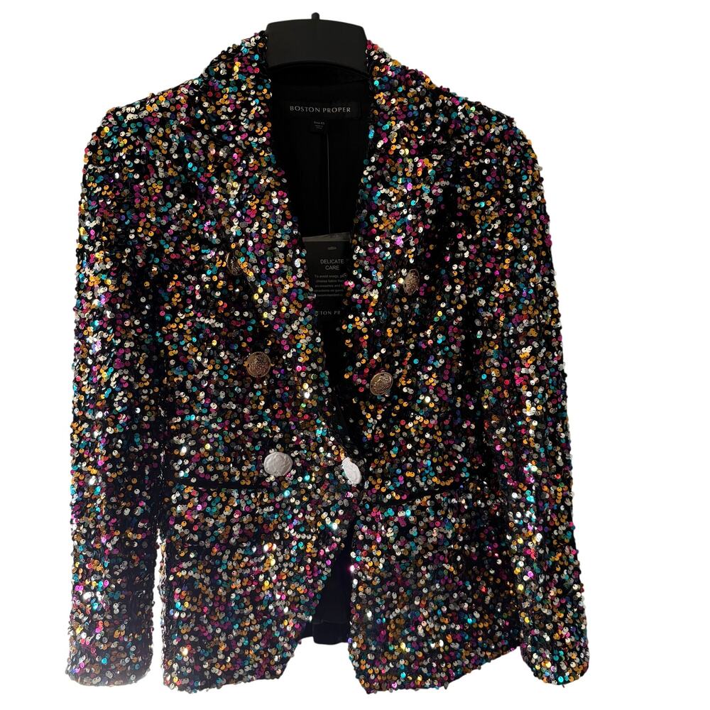 Boston Proper Sequin Double Breasted Glamorous Party Blazer  Size XS NWT